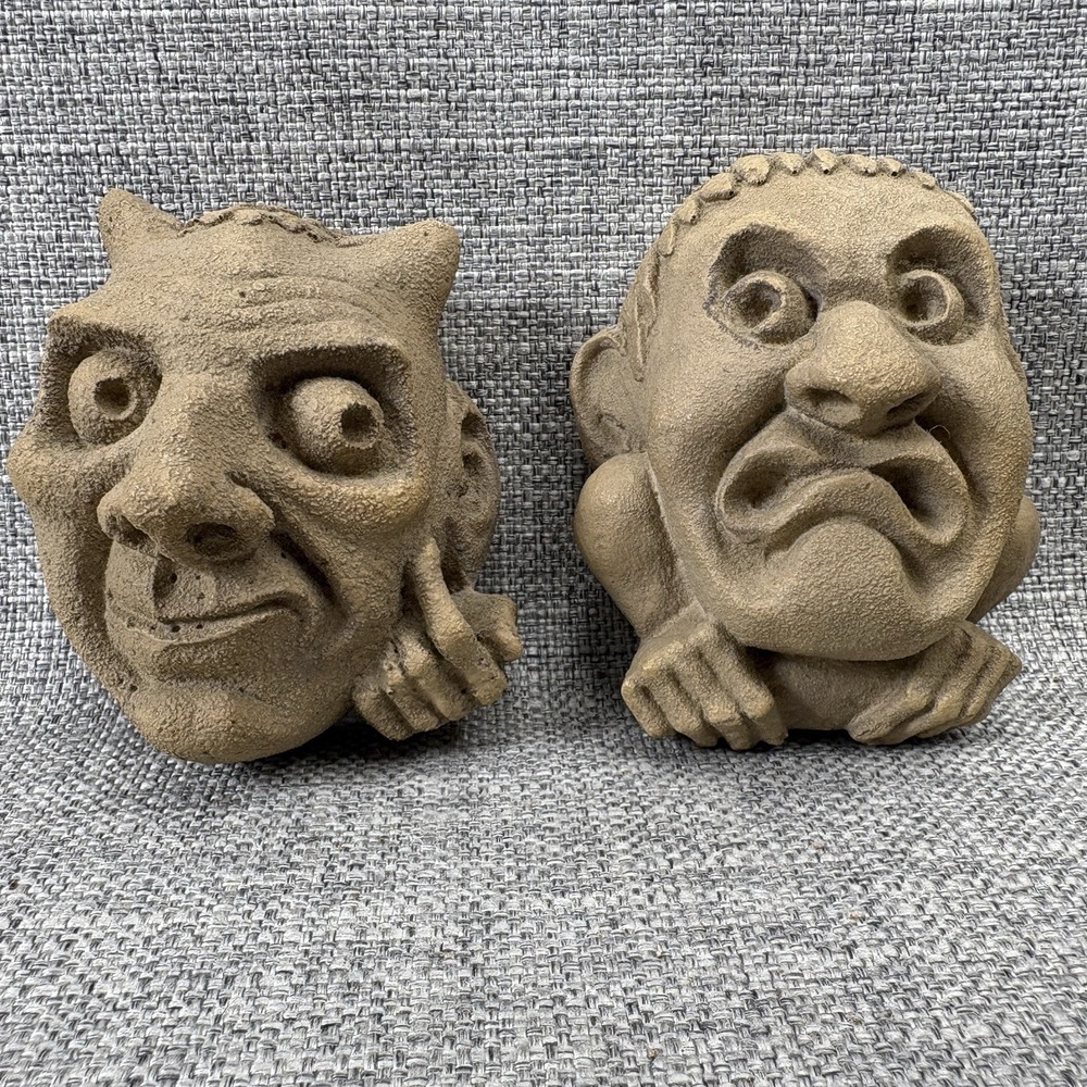 Gargoyle Grotesque Wall Plaque Set Made in Great Britain Gothic Decor Vintage